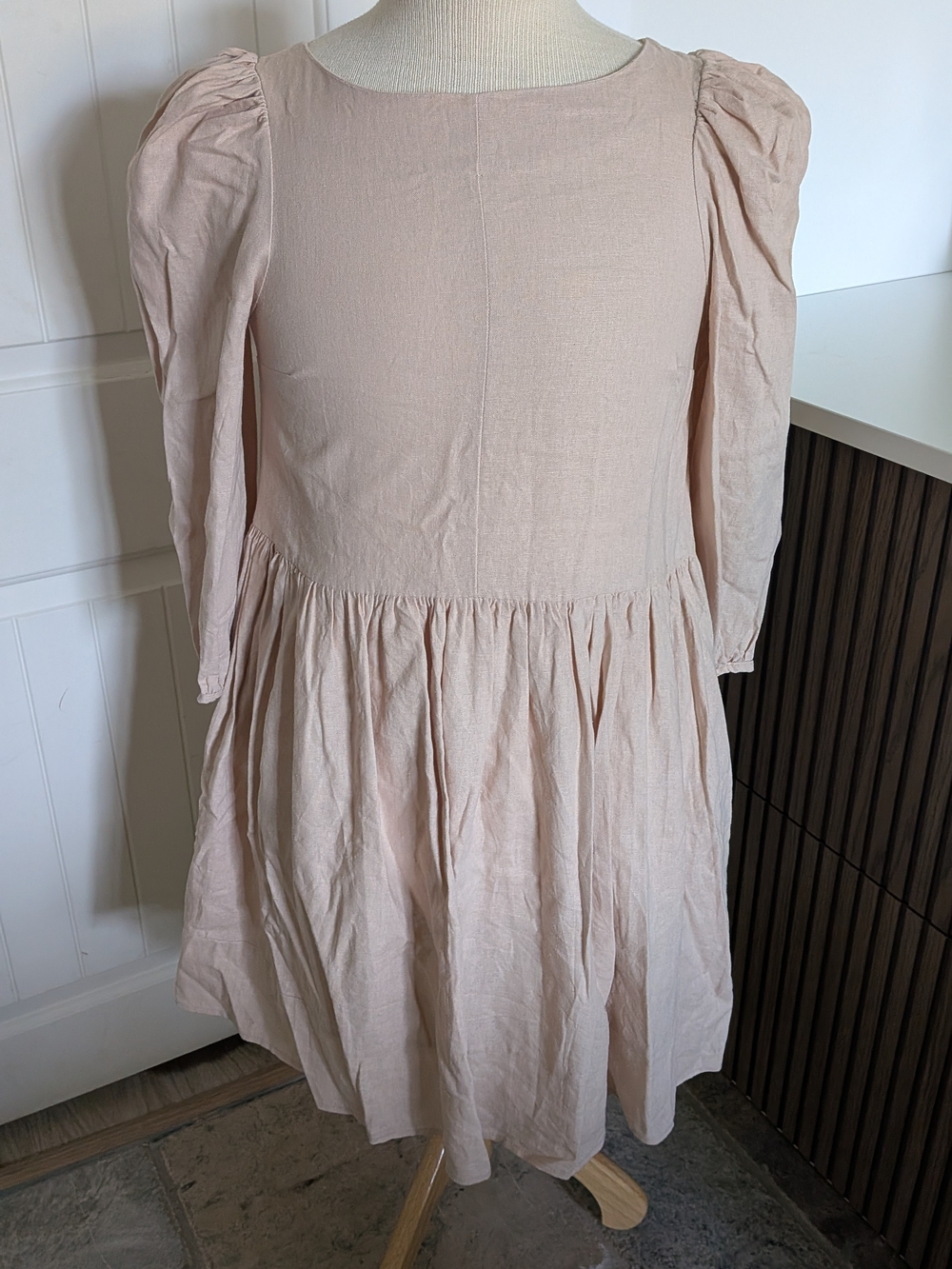 ASOS Design Long-Sleeve Puff Shoulder Dress in Light Blush